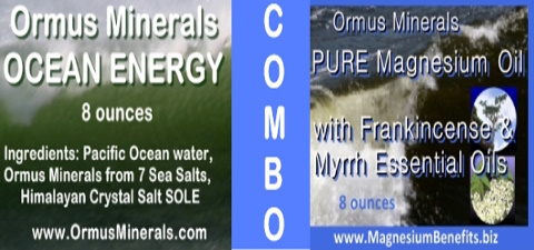 COMBO - Ormus Minerals Ocean Energy & PURE Magnesium Oil with Frankincense & Myrrh Essential Oils
