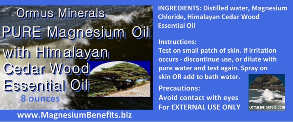Ormus Minerals PURE Magnesium Oil with Himalayan Cedar Wood Essential Oil